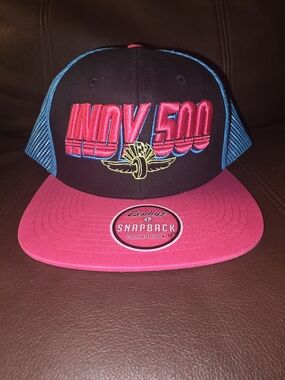 INDY 500 Snapback Hat - Black, Hot Pink & Blue